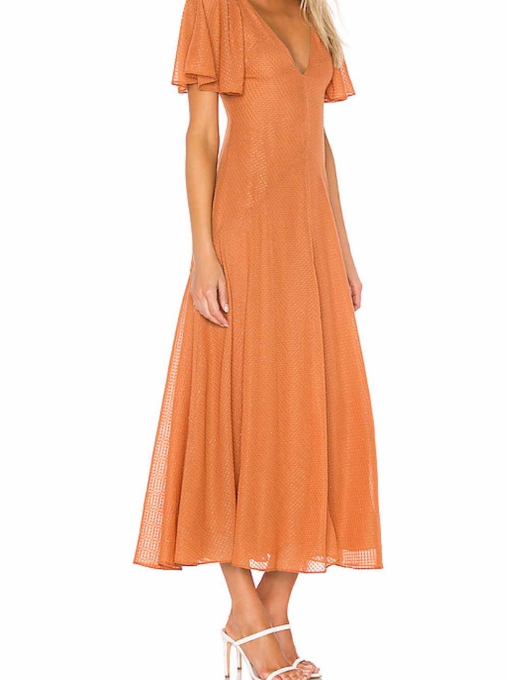 House of Harlow 1960 Burnt Orange V-Neck Midi Dress